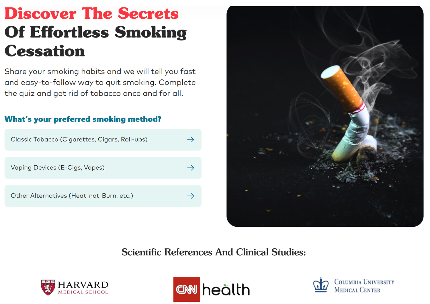 Как выглядит лендинг &ldquo;как бросить курить&rdquo;